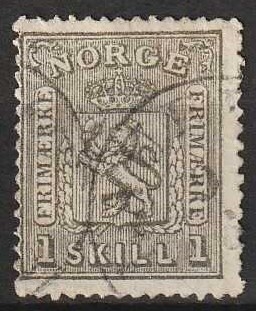 FRIMÆRKER NORGE | 1867 - AFA 11 - 1 sk. gråsort - Stemplet